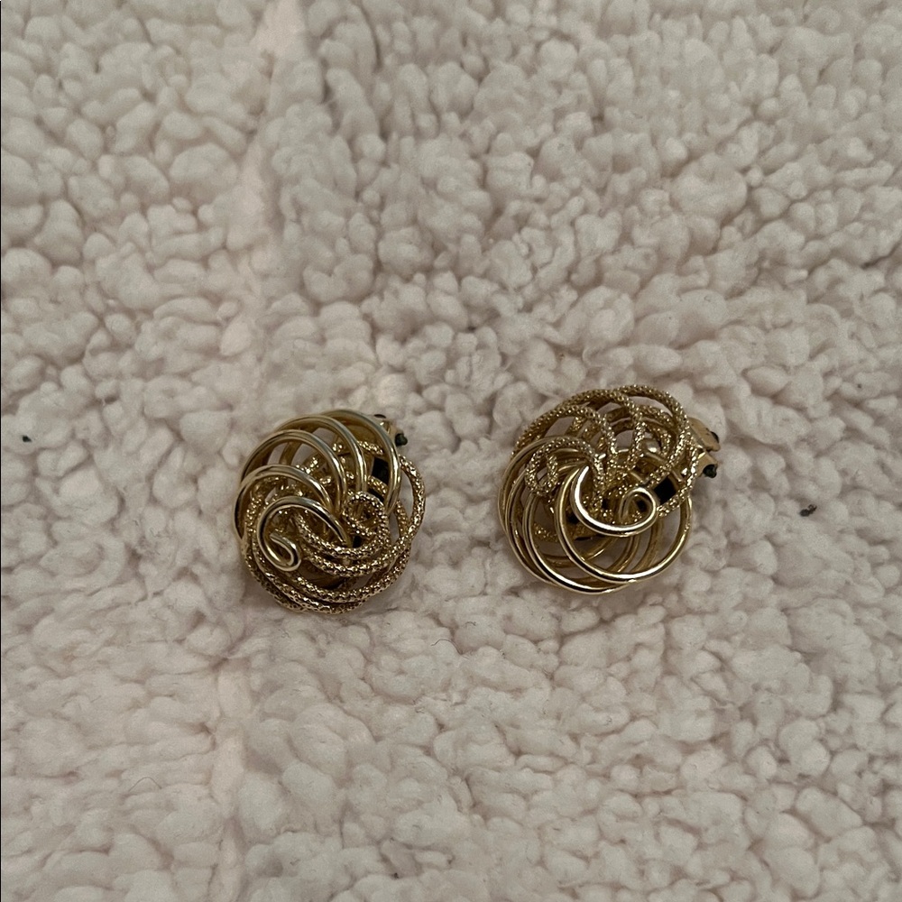 Vintage Elegant Gold Colored Swirl Clip Earrings